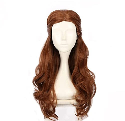 Morticia Lange Braune Perücke Lange Lockige Brünette Frauen Pelucas mit Abnehmbaren Brötchen Feiertagsparty Kostüm Spaß Geflochtene Updo Victorain Perücke (L)