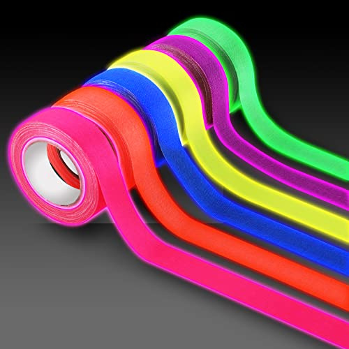 Lot de 6 rouleaux de ruban adhésif phosphorescent - Ruban UV réactif à la lumière noire - 6 couleurs - Ruban lumineux à pointes super lumineuses pour décorations de fête, de pub et de fête (2 cm x 5