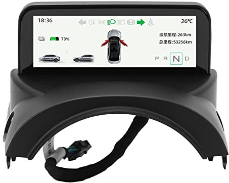 Fockety 4,6 Pouces Tête Haute pour Modèle 3/Y, écran Ultra Mini pour Modèle Y, Conception Intégrée HUD Voiture Tableau de Bord Affichage LCD Smart Instrument Accessoires