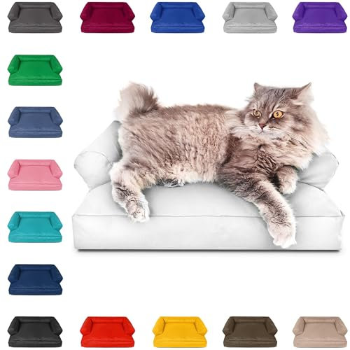 PATCH HOME Katzenbett – Oeko-TEX Zertifiziert – Katzenmöbel – mit recyceltem Styropor gefüllt – Katzensofa – Made in Germany – 50x40x15 cm – Weiss