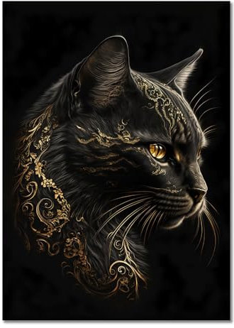 ABCWARRT Moderne abstrakte Kunst Leinwand Malerei Schwarz Gold Tier Poster Eule Tiger Löwe Wolf Adler Zebra Stier Bild Home Wand Dekoration (50 * 70cm Kein Rahmen,12)