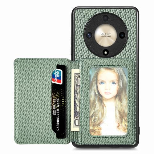 MOJIA Coque pour Honor Magic6 Lite 5G (Magic 6 Lite) / X9b, Étui Ultra Mince Tendre TPU, Housse de Téléphone Antichoc Anti-dérapant avec Blocage RFID Sac de Carte. Vert