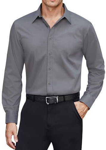 J.VER Herren Langarmhemd Hemden Männer Unifarben Hemd Anzug Hochzeit Hemd Business Casual Shirt,Dunkelgrau,XL