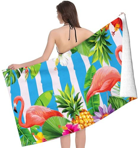 BULKEE Flamingo Strandtücher, Microfaser Handtücher Strandtuch, Flamingo Badetuch für Kinder, Beach Towel Strandtuch, Kinder Geburtstagsgeschenk, Reisen, Camping(140 * 70CM