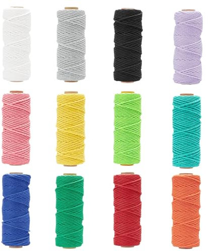 Auoketuo Filato macramè 2 mm x 50 m, confezione da 12, con 38 pezzi di accessori macramè, corda di cotone per fai da te, lavori a maglia, bob, decorazione da parete, soggiorno, balcone, camera da