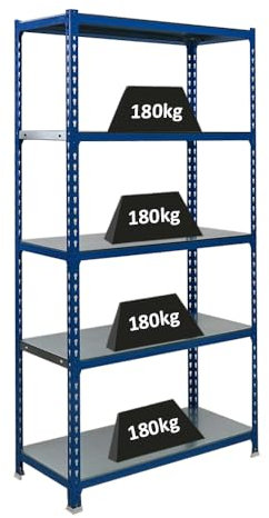 PROREGAL Schwerlastregal Metal Shark | HxBxT 180x90x40cm | Fachlast 180kg | Blau-Verzinkt | Regal Standregal Aufbewahrungsregal