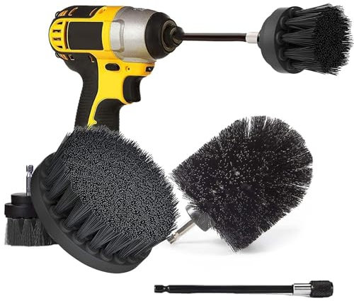 Cepillo Taladro Limpieza Kit, Cepillo para Taladro Eléctrico, Multifuncional Cepillos Taladro Suave para Limpiar Coche, Baño, Cocina, Azulejos,Sofá, Parrilla(4, Negro)