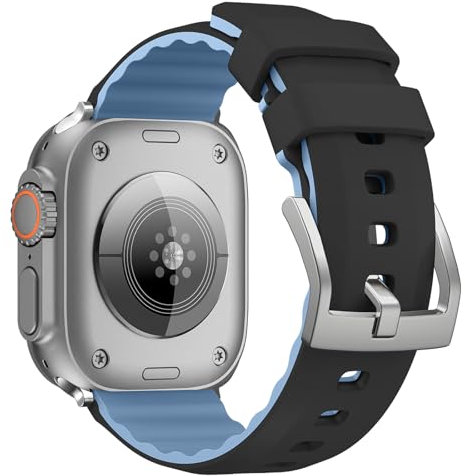 SQHYWJ] for Apple Watch Band, Silicone Two Tone Strap 49mm 45mm 44mm 42mm Compatible with Apple Watch Soft Silicone Replacement Strap for Series Ultra2/Ultra/SE2/SE/9/8/7/6/5/4/3/2/1(Black 42mm)