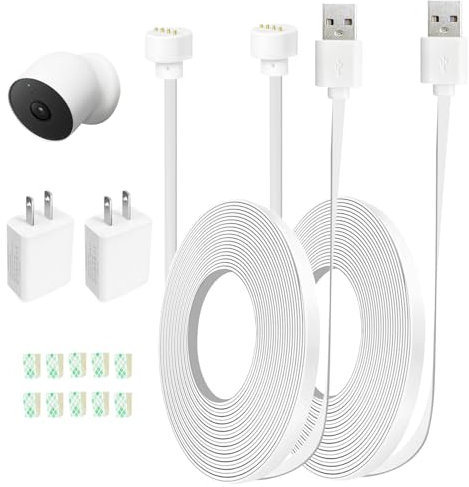 AYIIFEI Power Cable Compatible with Google Nest Cam Outdoor or Indoor, Battery, 10 FT/3m 2Pack Weatherproof Indoor and Outdoor Cable Continuously Charging Your Nest Camera，with 5V 2A Outdoor Charger