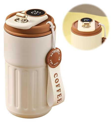 Hojalis Coffee Thermos Mug with Temperature Display, 450mL Stainless Steel Vacuum Insulated Coffee Travel Mug, Thermos Flask for Hot Drinks, Portable Coffee Thermos Cup for Home School Office Travel