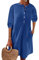 OMZIN Women Summer Tunic Dress Linen Button Down 3/4 Sleeve Loose Casual Mini Dresses with Pockets Sapphire M