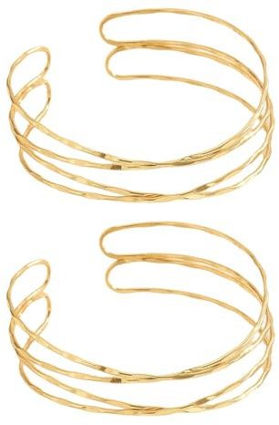 HTTYHT Armreif Gold Armband Damen, 2 Stück edelstahl Armreif Oberarm Geschichteter Wickelarmband Oberarmreif Offener Armreifen Armstulpe für Frauen Damen Mädchen