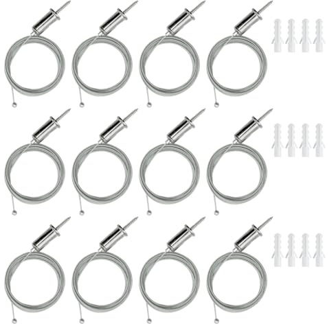 cezelux 12 Sets Hexagon Lights Suspension Cables Kit Steel Hanging 8.2ft, Hex Honeycomb LED Garage Light Connectors Pendant Light Wire Rope Cable Heavy Duty Chandelier Wire Adjustable (2.5m 12pcs)