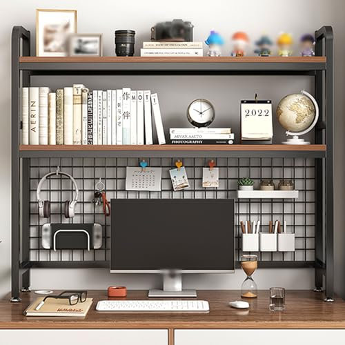 Desktop Bookshelf with Iron Plate - Grid Desk Storage Display Rack Desktop Bookcase for Computer Desk, Modern Multipurpose Countertop Hutch Organizer Shelf