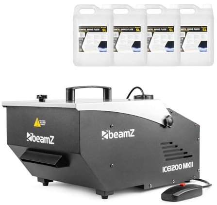 BeamZ ICE1200 MKII Bodennebelmaschine - Low Fog Machine inkl. 20 Liter Nebelfluid, 1200 Watt Bodennebler, Rauchmaschine, Boden Nebelmaschine für Hochzeiten, Konzerte, Bühnenveranstaltungen und Partys