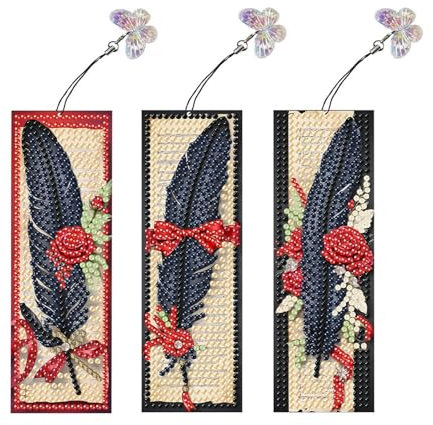 Bncxdc diamond painting lesezeichen, 5D diamond painting klein, DIY diamond painting federn, lesezeichen basteln, lesezeichen diamond painting (Feder)