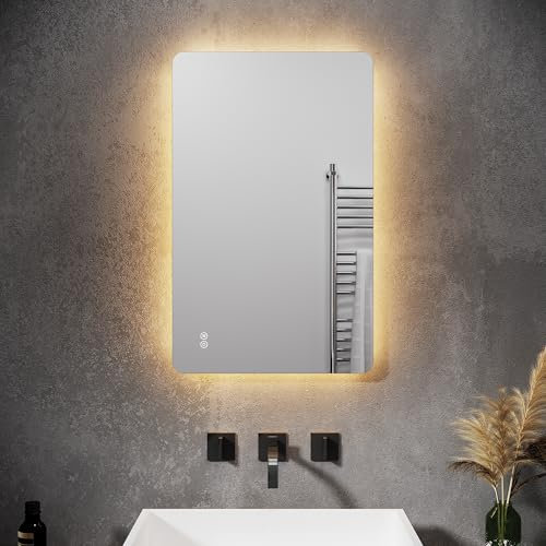 SONNI Rechtecke Badspiegel mit Beleuchtung, LED Wandspiegel 50 x 80 cm, Badezimmerspiegel mit Anti-Fog-Funktion, in DREI Lichtfarben einstellbar Modern Spiegel