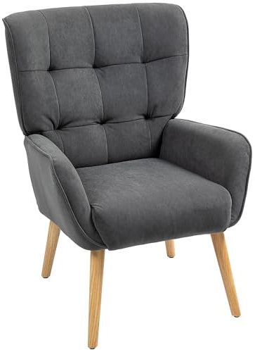 HOMCOM Sessel Wohnzimmer Loungesessel Relaxsessel mit Holzbeine Lesesessel mit Samtoptik, Polstersessel für Schlafzimmer Grau