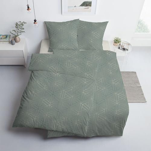 ESTELLA Mako-Satin Bettwäsche 135x200 Luan Mint Uni Waben Rauten 7919-520