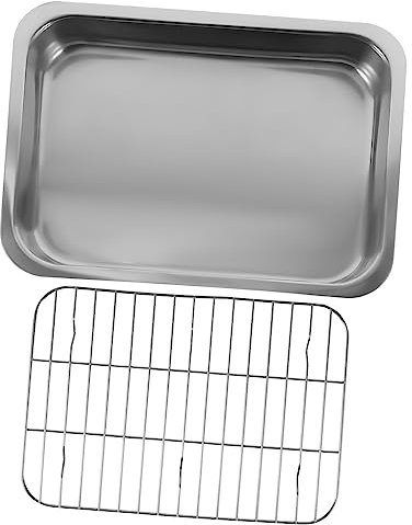 Cabilock Juego De Bandeja Rectangular Para Hornear Rejilla Acero Inoxidable Fácil De Limpiar Ideal Para Postres y Bocadillos