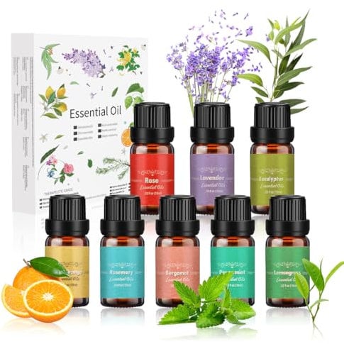 Ätherische Öle Set 8 x 10 ml, 100% Naturrein Aroma Duftöl Rosmarin, Bergamotte, Eukalyptus, Lavendel Pfefferminze, Zitronengras Bergamotte etc für Diffuser, Seife, Kerzen, Luftbefeuchter, SPA