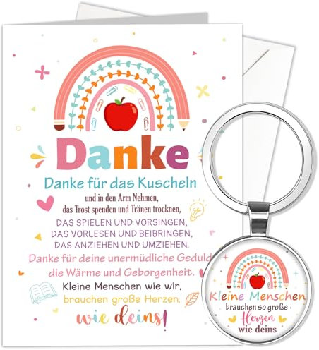 HOWAF Dankeschön Geschenk für Erzieherin Lehrerin, Danke Karte Erzieherin & Schlüsselanhänger für Abschiedsgeschenk Lehrerin Lehrer Geschenk Abschied, C