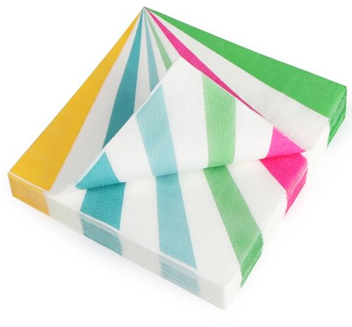 PARTY GO Servietten Geburtstag 33x33cm 40 Stück, Servietten Bunt Zirkus-Thema Einweg Papierservietten für Deko Geburtstag, Partys, karneval, Kinderparty Tischdeko Streifen