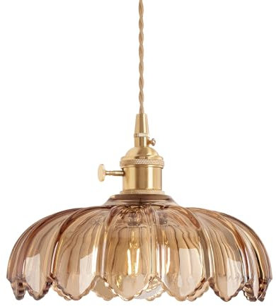 Shenmoyl Pendelleuchte Esstisch, Hängelampe Vintage Gold, Esstischlampe Hängend Höhenverstellbar Für Küche Esszimmer Schlafzimmer Wohnzimmer Braun Lotus