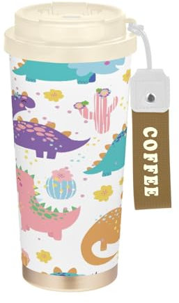 Ewusp Cute Cartoon Dinosaur Insulated Coffee Mug 500 ml Stainless Steel Travel Tumbler BPA Free Reusable Vacuum Double Wall Coffee Cup