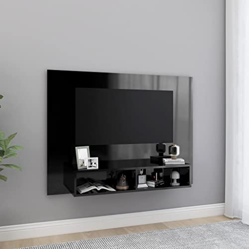 UJCHVHN Meuble TV mural en bois d'ingénierie, centres de divertissement et supports TV Noir brillant 120 x 23,5 x 90 cm