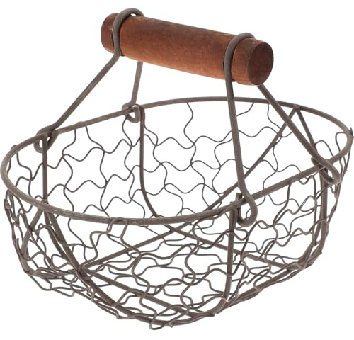 TOPBATHY Vintage Iron Wire Basket, Mesh Storage Basket with Handle, Retro Kitchen Organizer for Eggs, Bread, Fruits, Multi-functional Metal Wire Baskets for Kitchen Garden Picnic Cabinet