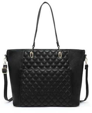 JFY Oversize Top Zipped Quilted Diamond Pattern Tote Bag