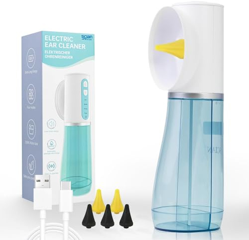 Scian Ear Wax Removal, Electric Ear Irrigation Flushing System, Water Powered Ear Cleaner Tool with 4 Pressure Settings, Safe & Effective Ear Cleaning Kit with 6 Tips, USB Rechargeable, IPX7, Blue