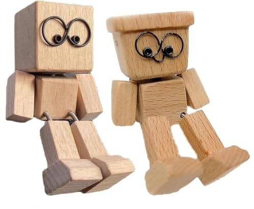 2 Stück schüttelnde Holzfigur, handgefertigte Holzpuppe mit schüttelnden Füßen, lustige Holzdekoration for den Schreibtisch, Auto-Armaturenbrett-Dekoration for Reisen, Pendeln und Zuhause(2pcsA)