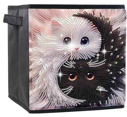JICFDAO Diamond Painting Faltbare Aufbewahrungsbox 25x26cm Diamant Malerei Aufbewahrungskörbe mit Griffen Körbe Organizer Multifunktionaler Aufbewahrungswürfel in Würfelform für Kleidung Bücher Katzen