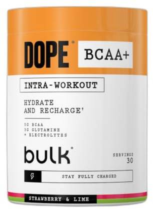 Dope BCAA+ | Poudre Intra-Entraînement | Strawberry Lime | 360 g | 30 Portions | 5g BCAAs | Mélange d'Électrolytes | Glutamine | Vitamine B6 & B12 | Soutient l'Hydratation, l'Énergie, Récupération