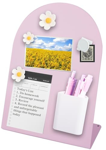 Magnettafel Magnetboard, Tisch Memo Anzeigetafel, Magnetische Metalltafel für Notizen und Fotos, Mini Memobord Präsentationsständer mit Notizen Whiteboard Stifthalter für Büro, Küche, Schul (Rosa)