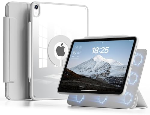 JKSML Magnetische Hülle für iPad Air 11 Zoll (M4/M3/M2) 2026/2025/2024 | für iPad Air 5./4.Gen 10.9 Zoll 2022/2020, Klare RückseiteHülle mit Stifthalter,Abnehmbare Magnetische Abdeckung,Grau