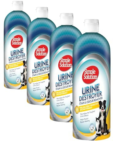 Simple Solution Urine Destroyer Enzymatic Cleaner, Pet Stain and Odour Remover with Pro-bacteria Cleaning Power - 1 Ltrs (Pack of 4)