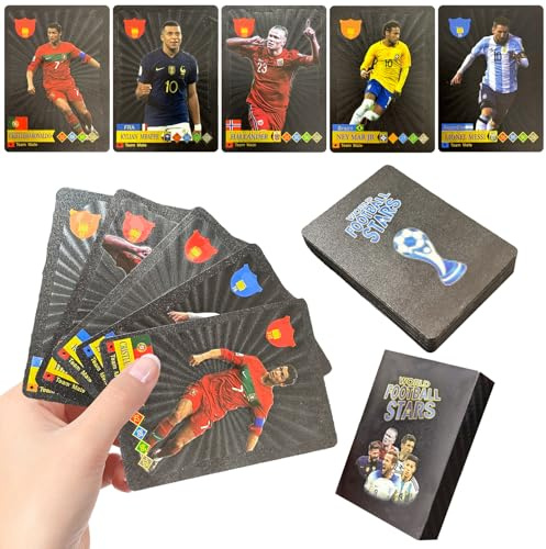 55 Stück Fußballkarten World Cup & UEFA Champions League, Goldfolien Sammelkarten für Kinder, Teenager & Erwachsene, Fußball Sammelkarte Set für Fans