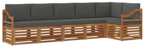 vidaXL Sofagarnituren 6 pcs Natur und Anthrazit Massivholz Akazie, Garten, modernes Outdoor-Sofa, L-förmige Lounge, Terrasse, langlebiger Komfort fürs Patio