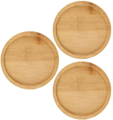 Angoily Lot de 3 Soucoupes Rondes en Bois Kaki pour Pots de Fleurs, Plateau Pratique pour Jardinage et Décoration Intérieure, Facilite Le Déplacement et Évite Taches