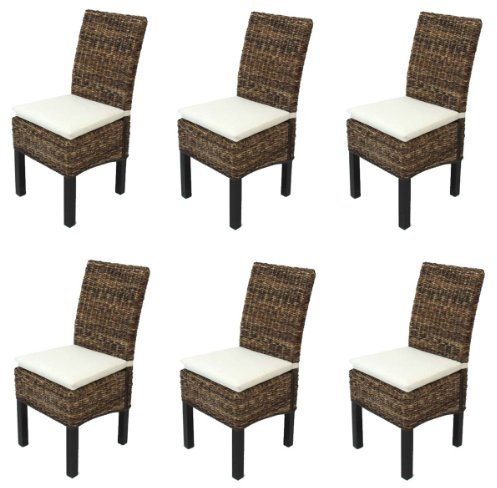 Mendler 6er-Set Esszimmerstuhl Korbstuhl M69 Stuhl Bali Bananengeflecht - dunkel, mit Kissen