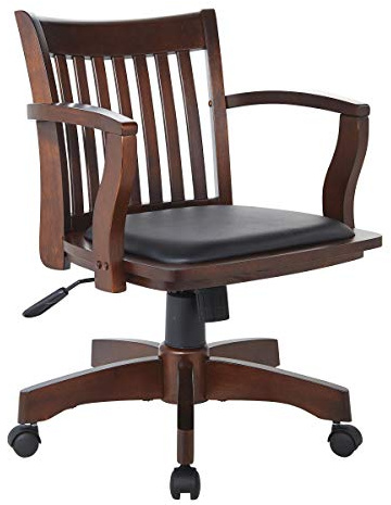 OSP Home Furnishings Deluxe Wood Banker's Desk Chair with Padded Seat, Adjustable Height and Locking Tilt, Espresso Finish and Black Vinyl
