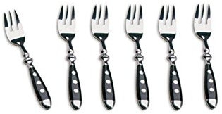 Kerafactum 6 Kuchengabel kleine Obst Gabeln Dessertgabel Gabel im Set | Kuchengabeln Kuchen Pancake Nachtisch Tafelgabel Besteck mit schwarzen Griffen | Landhausstil erweiterbar Dessert Cake Fork