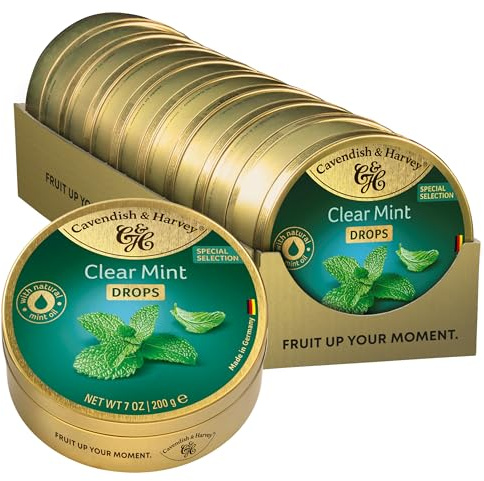 Cavendish & Harvey Travel Tin Clear Mint Drops 200 g (Pack of 9)