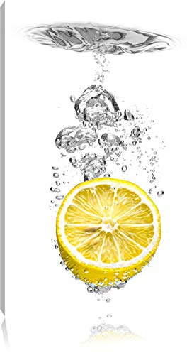 Pixxprint ins Wasser gefallene Zitrone B&W, Größe: 60x40cm, Leinwandbild, fertig gespannt, Wandbild, Dekoration, Kunstdruck, kein Poster