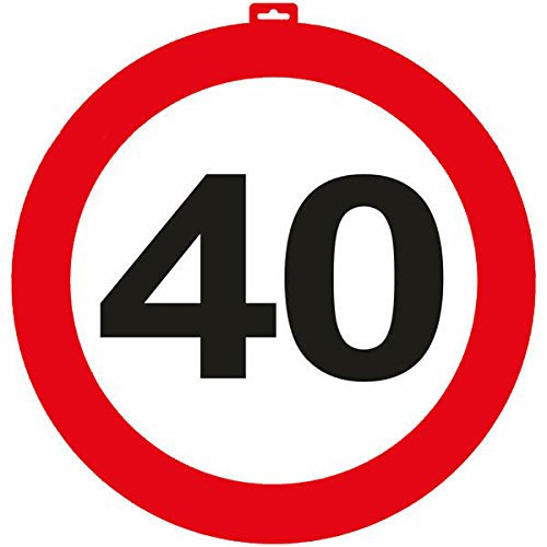 CARPETA® - Riesen Verkehrsschild * Zahl 40 * ┃ Ø 47,5cm ┃ Deko 40. Geburtstag ┃ Türschild und Straßenschild ┃ Mit & ohne Aufhänger