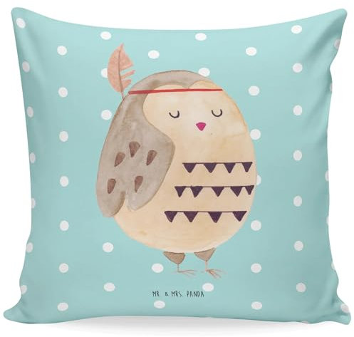 Mr. & Mrs. Panda 40 x 40 Kissen Eule Federschmuck - Geschenk, Sofakissen, Owl, Das Leben ist EIN Abenteuer, Eule Deko, Zierkissen, Abenteuer,