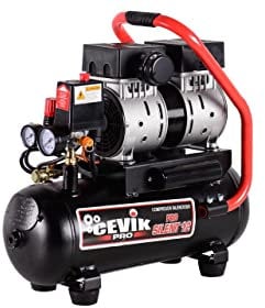 CEVIK PRO - CA-PRO12SILENT - Compresor de Aire Silencioso - 62 dB - Capacidad de 12 L - Motor de 1HP - Presión Máx 8 Bar - Caudal de 115 l/min - Sin Aceite - Sin Mantenimiento - Compacto y Portátil